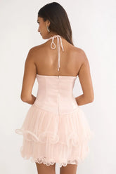Ellery Halterneck Layered Hem Mini Dress Pink