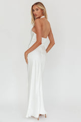 Make Believe Plunging Halterneck Maxi Dress Oyster