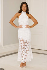 Soft Opulence Embroidered Halter Maxi Dress
