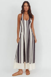 Florie Scoop Neck Halter Maxi Dress Stripe Black