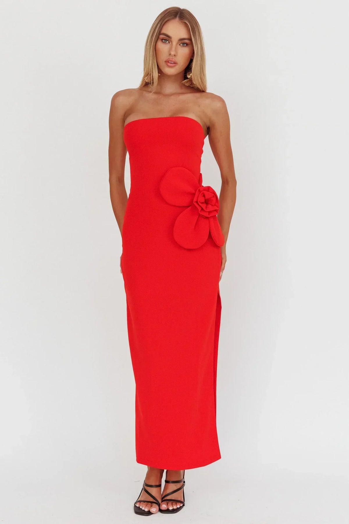 No Competition Oversized Flower Maxi Dress Red