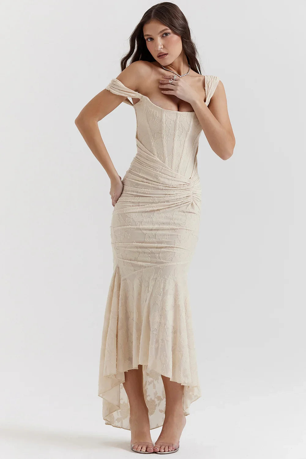 vintage cream floral maxi dress