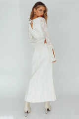 Kalia Long Sleeve Lace Midi Dress Cream