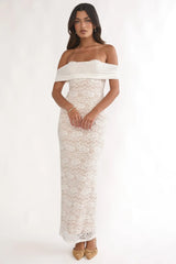 Jewelene Off-Shoulder Maxi Dress Lace White