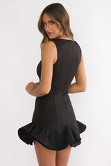Chandelia Accordion Pleat Frill Mini Dress Black
