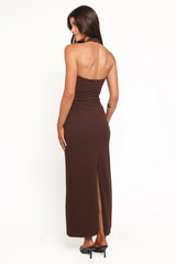 Ongelique Halterneck Maxi Dress - Brown