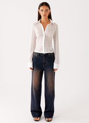 Loui Lace Long Sleeve Top - White