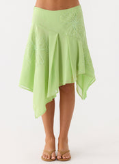 Teneika Beaded Flower Midi Skirt - Lime
