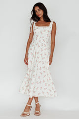 Mathilda Tied Shoulder Midi Dress Pink Floral