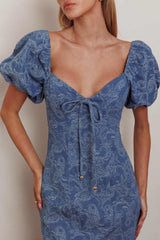 Feeling Electric Puff Sleeves Mermaid Maxi Dress Denim Blue